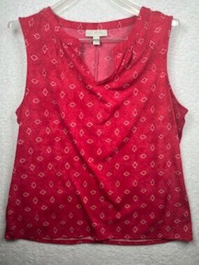 Dana Buchman Tank Top Women Large Geometrical Red V-Neck Sleeveless Timeless